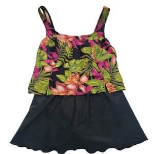 Indigo Bay Tropical Floral Tankini Swim Top Skirted Bottom Size 8